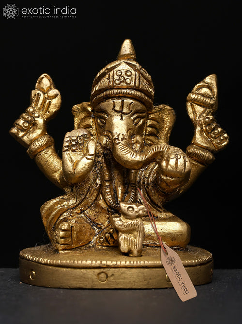 2" Four Armed Blessing Ganesha Brass Idol for Pooja