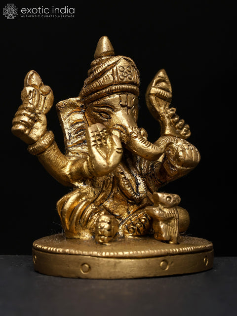 2" Small Four Armed Blessing Lord Ganesha | Brass Idol