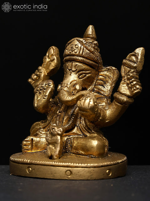 2" Small Four Armed Blessing Lord Ganesha | Brass Idol