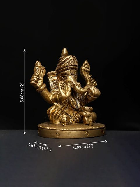 2" Small Four Armed Blessing Lord Ganesha | Brass Idol