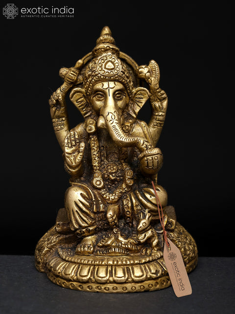4" Small Sitting Blessing Lord Ganesha | Brass Statue