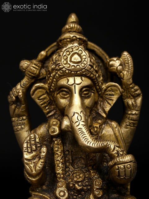 4" Small Sitting Blessing Lord Ganesha | Brass Statue