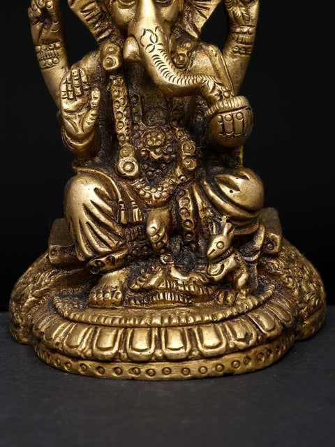4" Small Sitting Blessing Lord Ganesha | Brass Statue