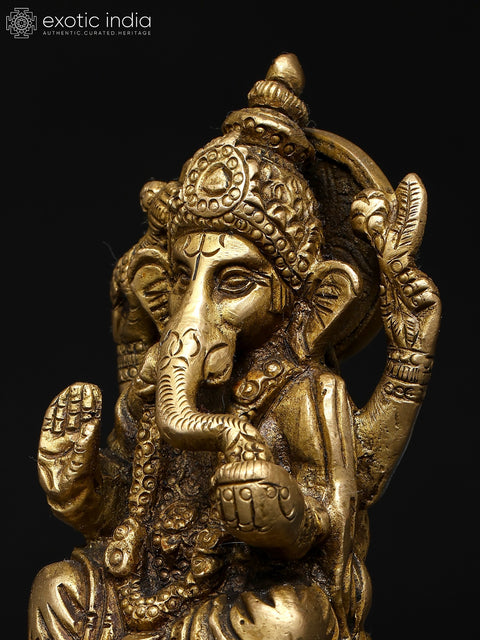 4" Small Sitting Blessing Lord Ganesha | Brass Statue