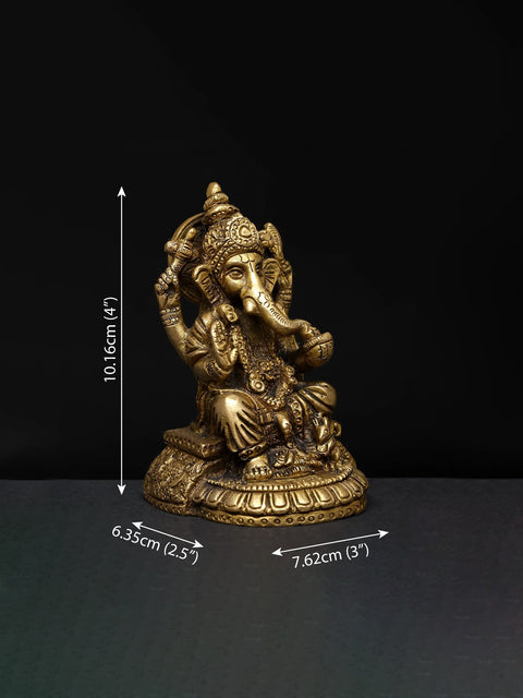 4" Small Sitting Blessing Lord Ganesha | Brass Statue
