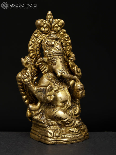 4" Small Chaturbhuja Lord Ganesha in Blessing Gesture | Brass Statue