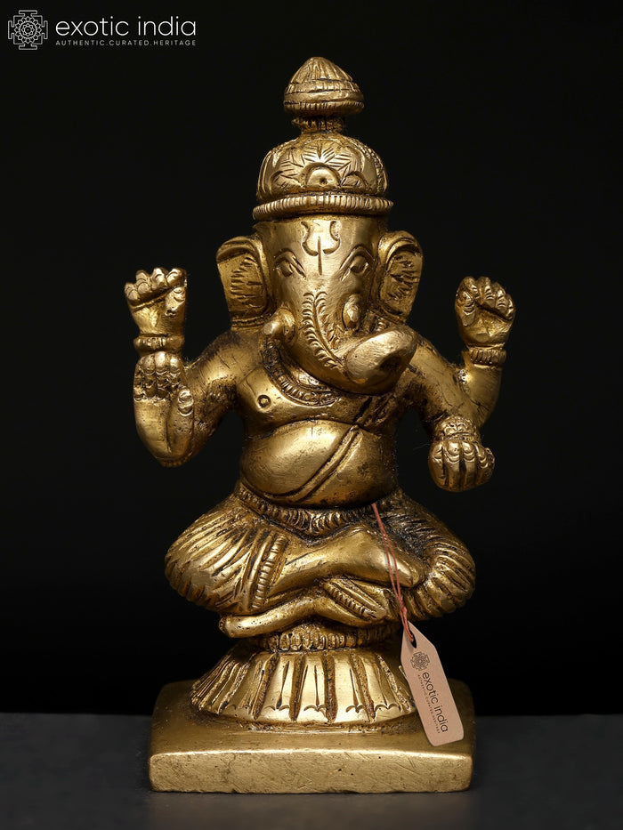 4" Small Lord Ganesha Handmade Brass Idol for Pooja
