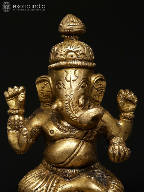 4" Small Lord Ganesha Brass Idol | Made In India | Handmade