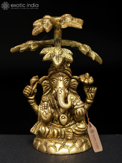 4" Small Blessing Lord Ganesha Seated Under The Tree | Brass Statue