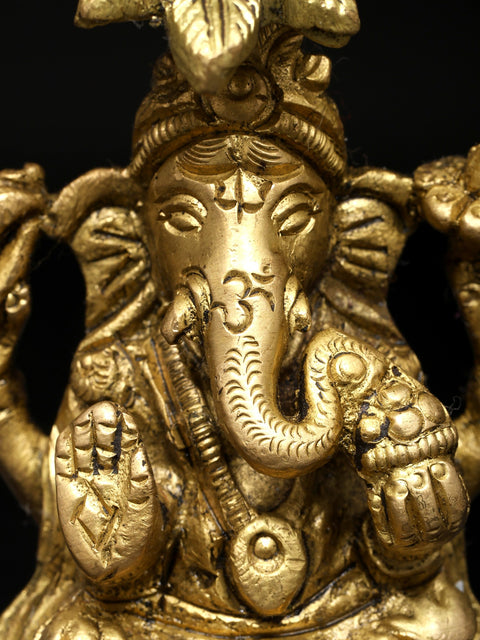 4" Small Blessing Lord Ganesha Seated Under The Tree | Brass Statue