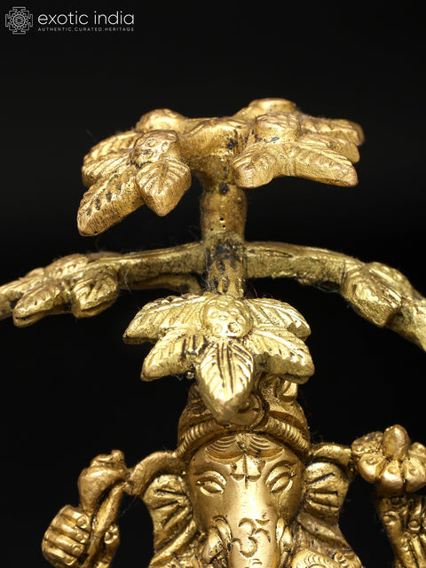 4" Small Blessing Lord Ganesha Seated Under The Tree | Brass Statue