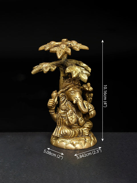 4" Small Blessing Lord Ganesha Seated Under The Tree | Brass Statue