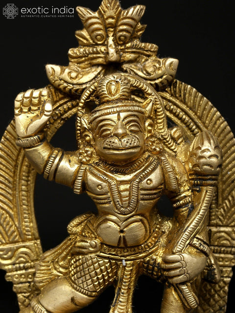 4" Small Bajarangabali Hanuman with Kirtimukha Prabhavali | Brass Statue