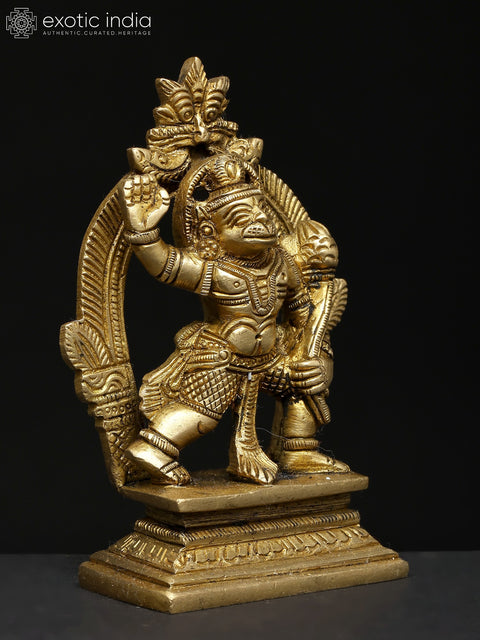 4" Small Bajarangabali Hanuman with Kirtimukha Prabhavali | Brass Statue