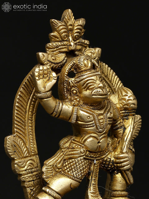 4" Small Bajarangabali Hanuman with Kirtimukha Prabhavali | Brass Statue