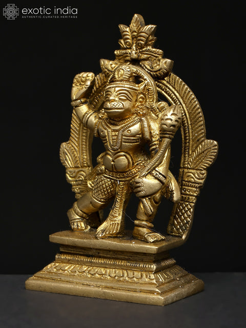 4" Small Bajarangabali Hanuman with Kirtimukha Prabhavali | Brass Statue