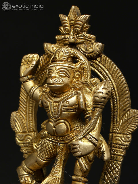 4" Small Bajarangabali Hanuman with Kirtimukha Prabhavali | Brass Statue