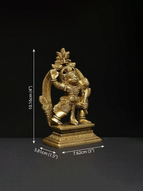 4" Small Bajarangabali Hanuman with Kirtimukha Prabhavali | Brass Statue