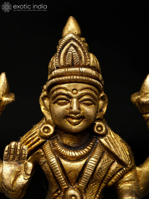 4" Sitting Four Armed Blessing Goddess Lakshmi | Brass Statue