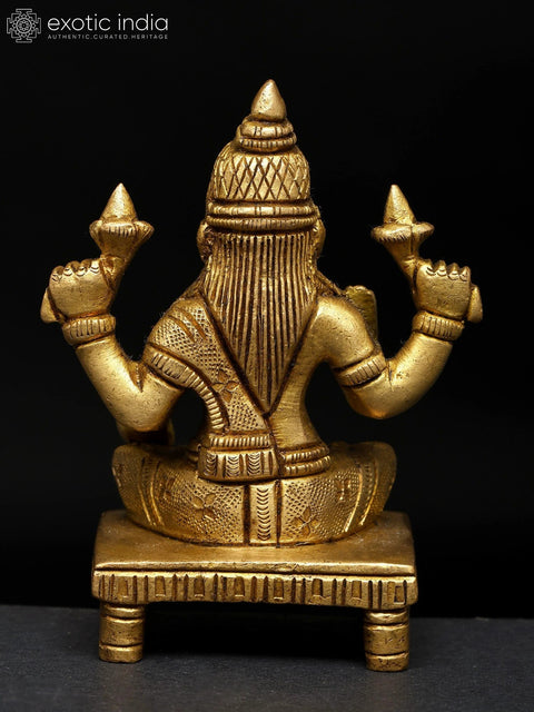4" Sitting Four Armed Blessing Goddess Lakshmi | Brass Statue