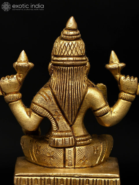 4" Sitting Four Armed Blessing Goddess Lakshmi | Brass Statue