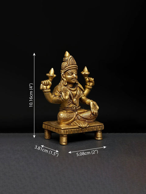 4" Sitting Four Armed Blessing Goddess Lakshmi | Brass Statue