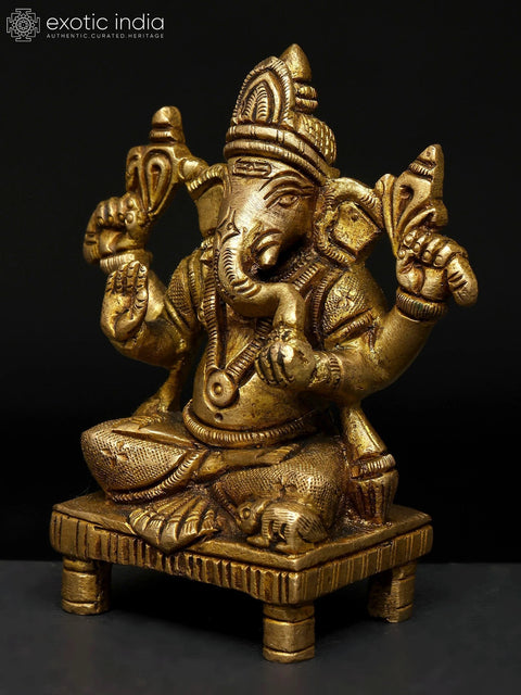 4" Chaturbhuja Lord Ganesha | Brass Idol | Made In India
