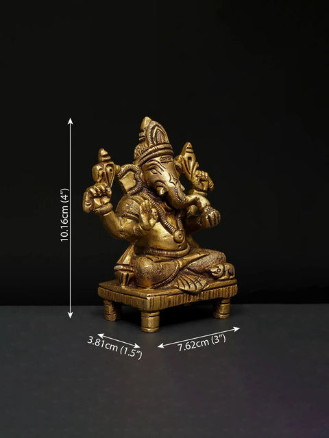 4" Chaturbhuja Lord Ganesha | Brass Idol | Made In India
