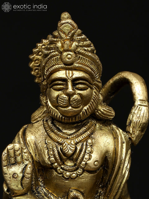 4" Small Sitting Lord Hanuman in Blessing Gesture | Brass Statue