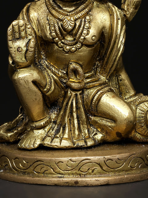 4" Small Sitting Lord Hanuman in Blessing Gesture | Brass Statue