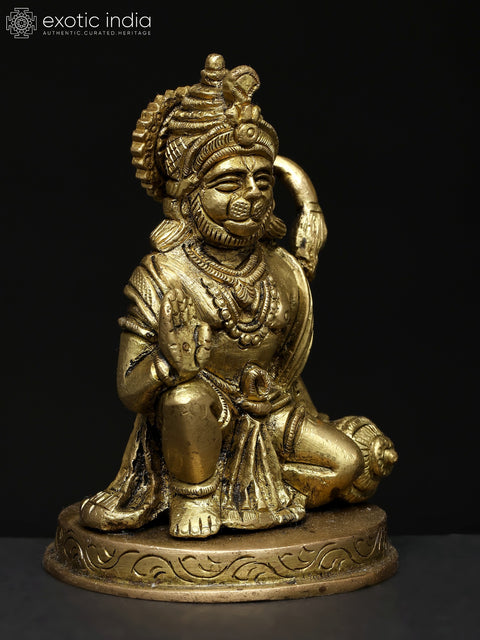 4" Small Sitting Lord Hanuman in Blessing Gesture | Brass Statue