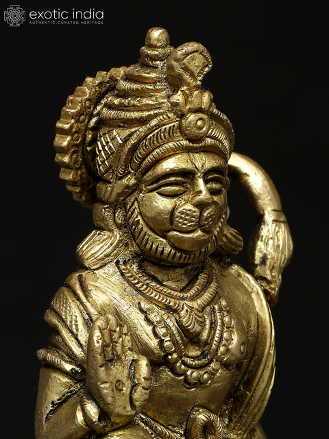 4" Small Sitting Lord Hanuman in Blessing Gesture | Brass Statue