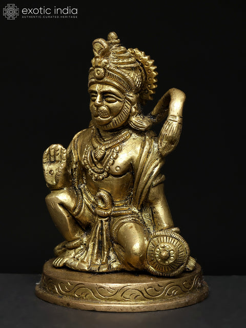 4" Small Sitting Lord Hanuman in Blessing Gesture | Brass Statue