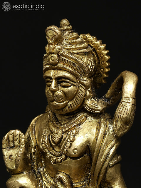 4" Small Sitting Lord Hanuman in Blessing Gesture | Brass Statue