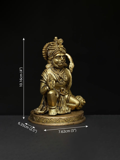 4" Small Sitting Lord Hanuman in Blessing Gesture | Brass Statue