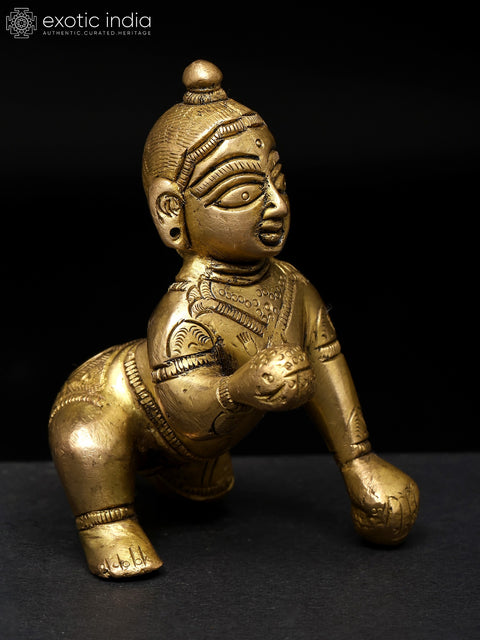 3" Small Brass Laddu Gopal (Krishna) | Brass Statue