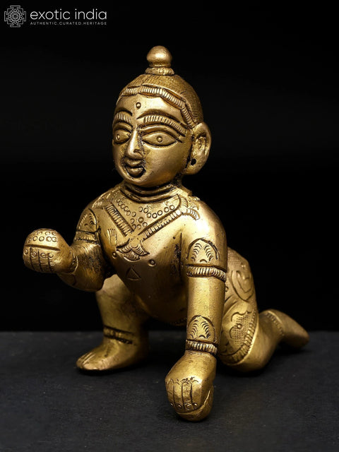3" Small Brass Laddu Gopal (Krishna) | Brass Statue