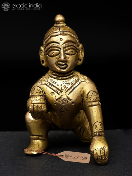 3" Small Brass Laddu Gopal Krishna Idol for Pooja