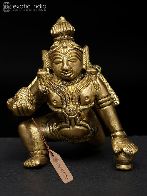 3" Laddu Gopal Baby Krishna Brass Idol for Pooja