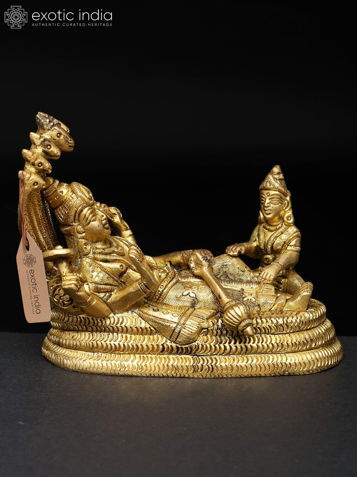 5" Shesha-Shayi Lord Vishnu Handmade Brass Statue