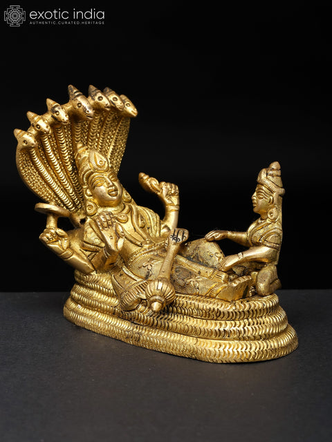 5" Small Shesha-Shayi Lord Vishnu | Brass Statue