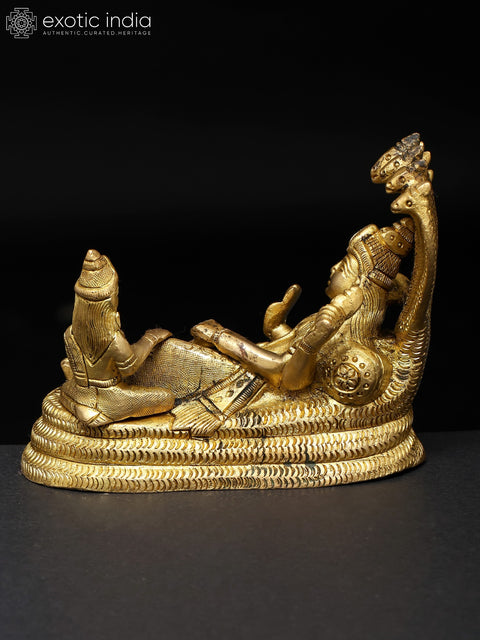 5" Small Shesha-Shayi Lord Vishnu | Brass Statue