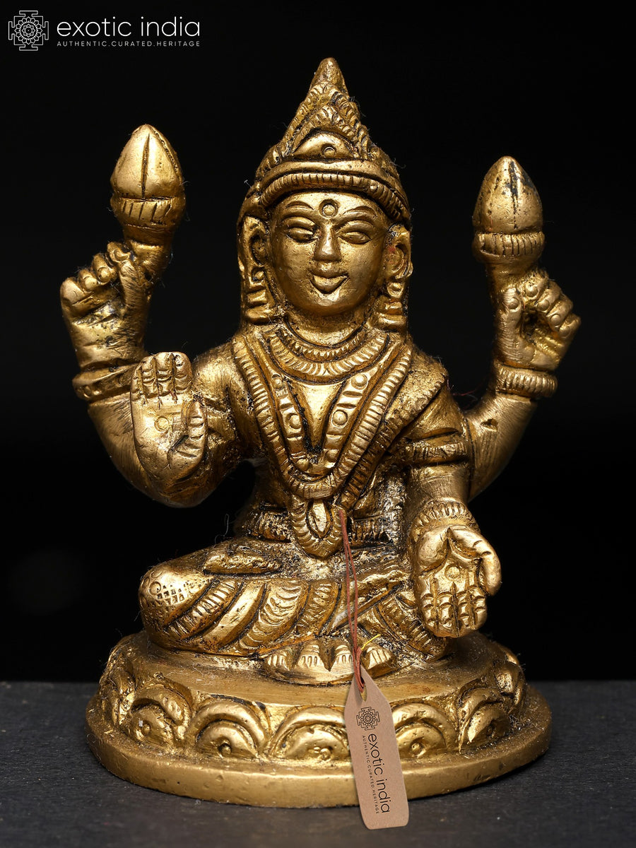 3" Four Armed Goddess Lakshmi Brass Idol for Pooja