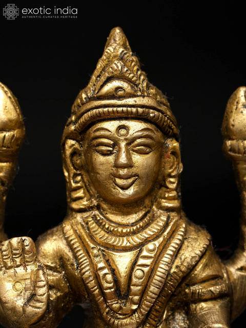 3" Small Four Armed Blessing Goddess Lakshmi | Brass Idol