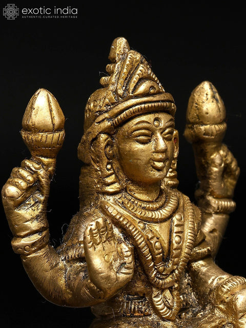 3" Small Four Armed Blessing Goddess Lakshmi | Brass Idol