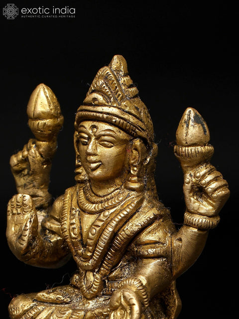 3" Small Four Armed Blessing Goddess Lakshmi | Brass Idol