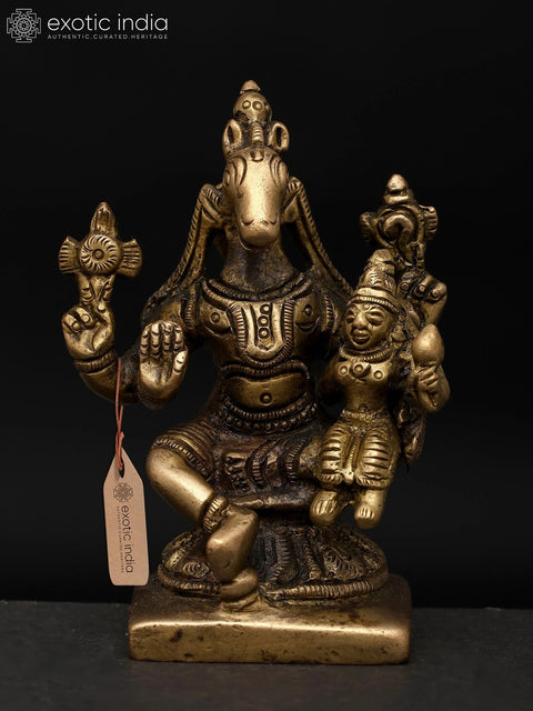 3" Small Sitting Lord Hayagriva with Devi Lakshmi | Brass Statue