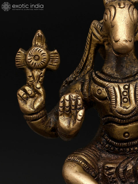 3" Small Sitting Lord Hayagriva with Devi Lakshmi | Brass Statue