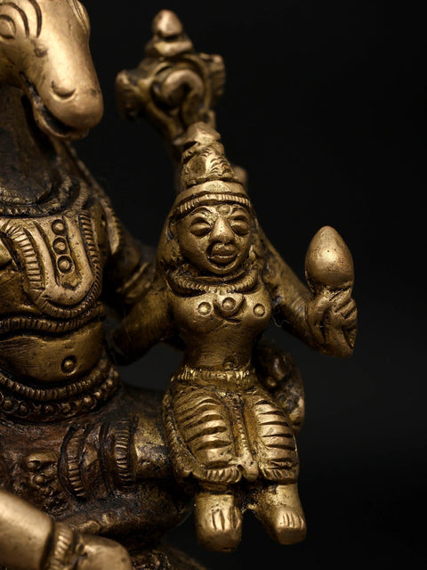 3" Small Sitting Lord Hayagriva with Devi Lakshmi | Brass Statue
