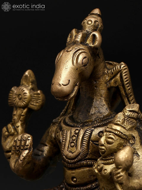 3" Small Sitting Lord Hayagriva with Devi Lakshmi | Brass Statue